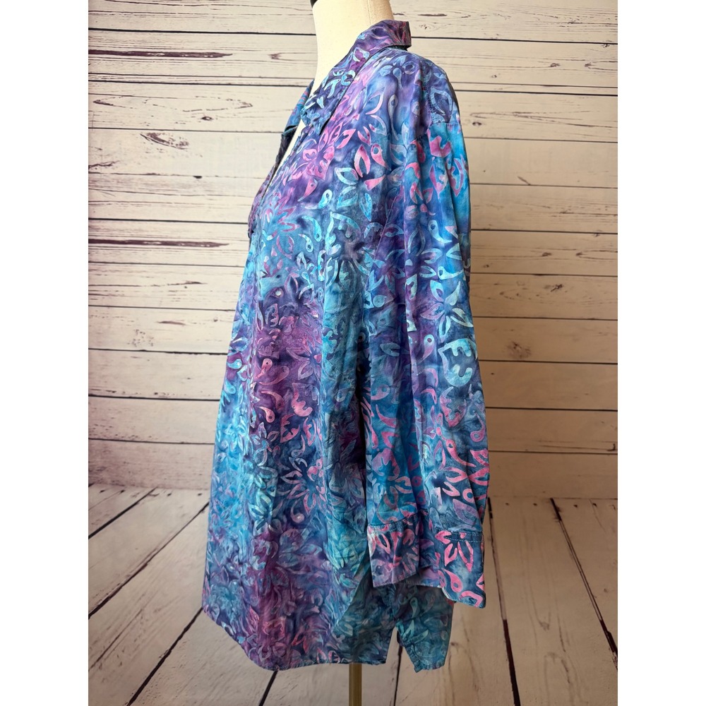 Catherines Blouse Button Front Shirt Plus Size 3X Floral 26 28W HoLe Batik - Picture 5 of 14